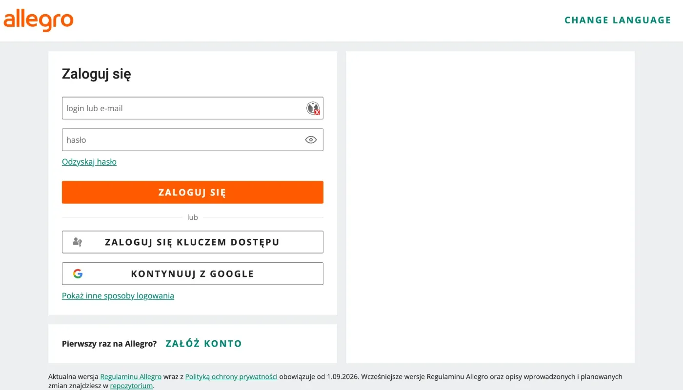 The Allegro sign-in page Ritevo redirects to