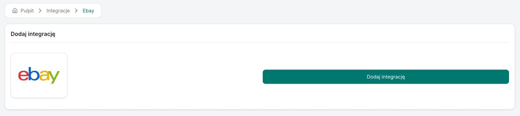The eBay add-integration screen with the Add integration button